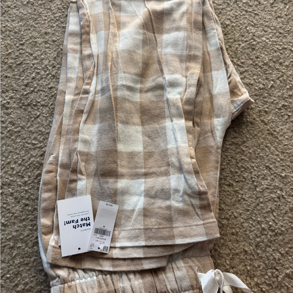 Women's Tan and White Plaid Pajama Set